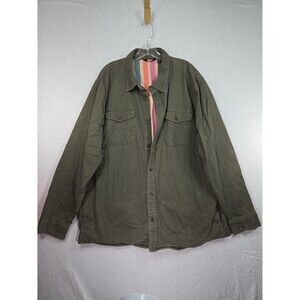 Lands End Shacket Army Green Shirt Men XL Striped Flannel Lined Pockets Gorpcore